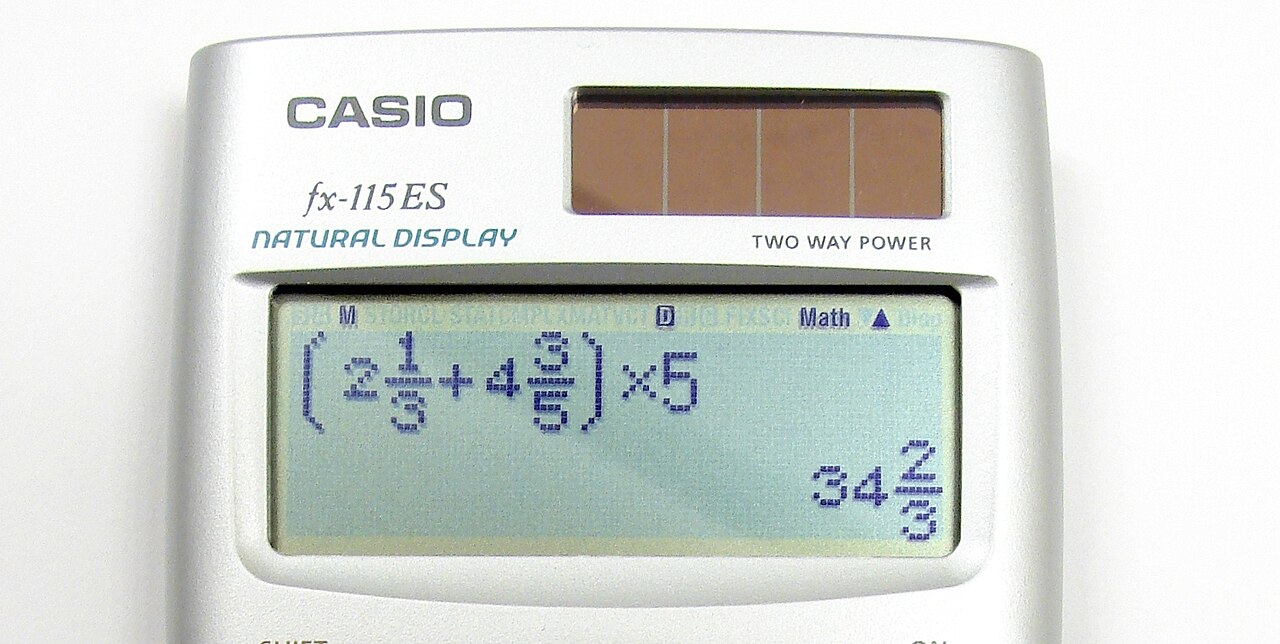 Close-up of a calculator display showing a worked calculation